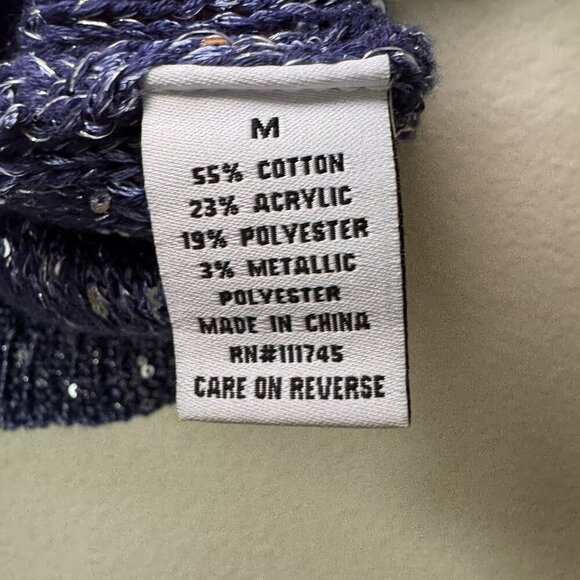 H Halston Silver Blue Sparkly Sequin Pull On V Neck Knit Sweater Size Medium - Picture 3 of 8